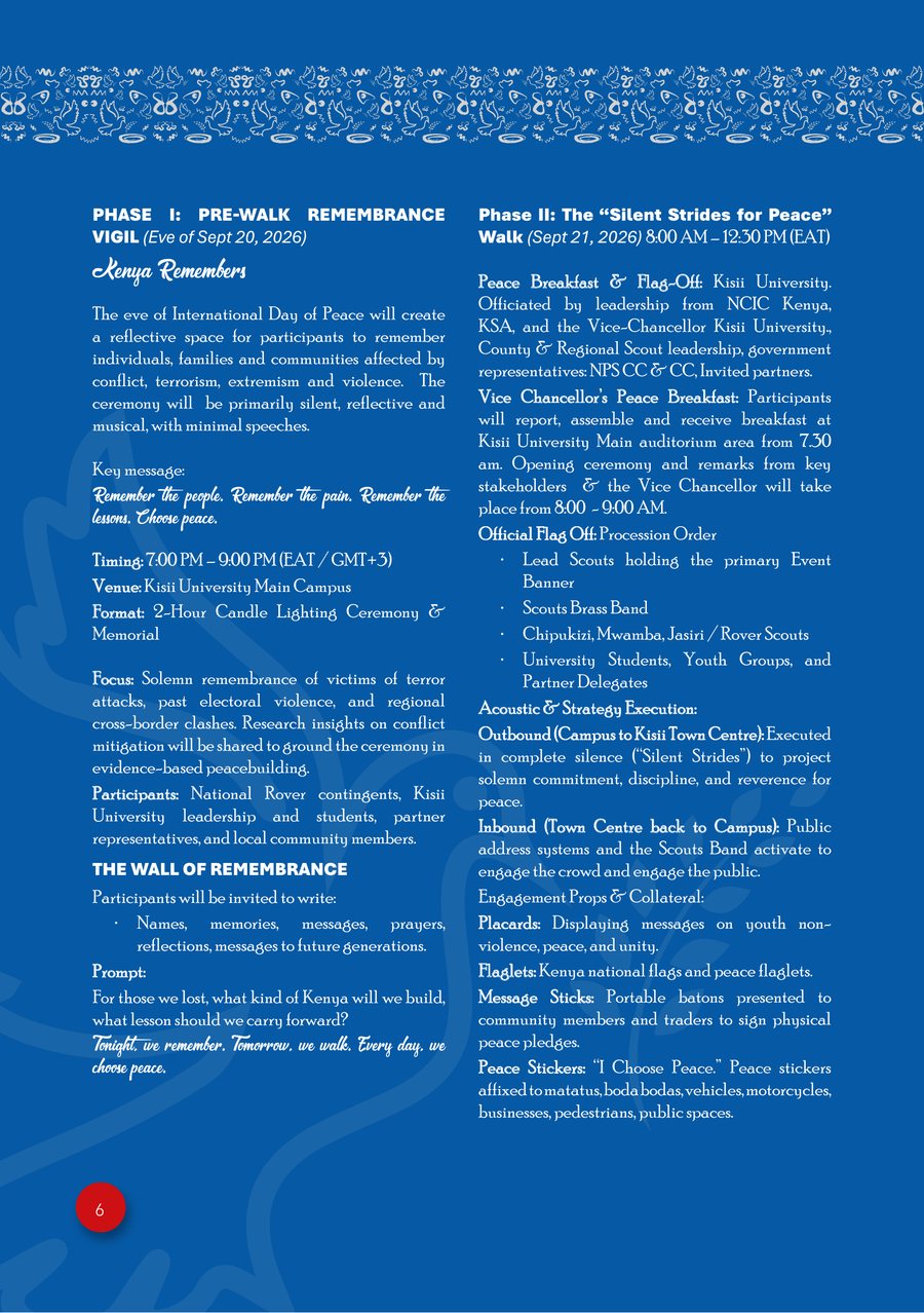 Program design page with memorial and silent walk details